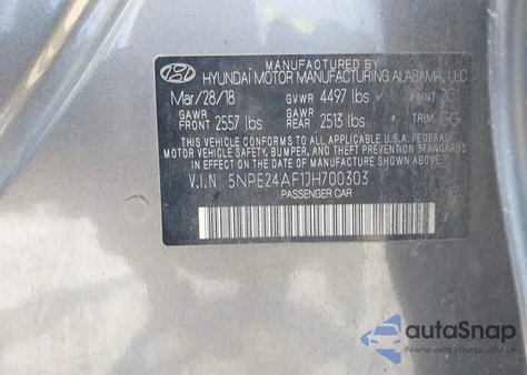 2018 Hyundai Sonata Se z USA, uszkodzony, nr VIN 5NPE24AF1JH700303